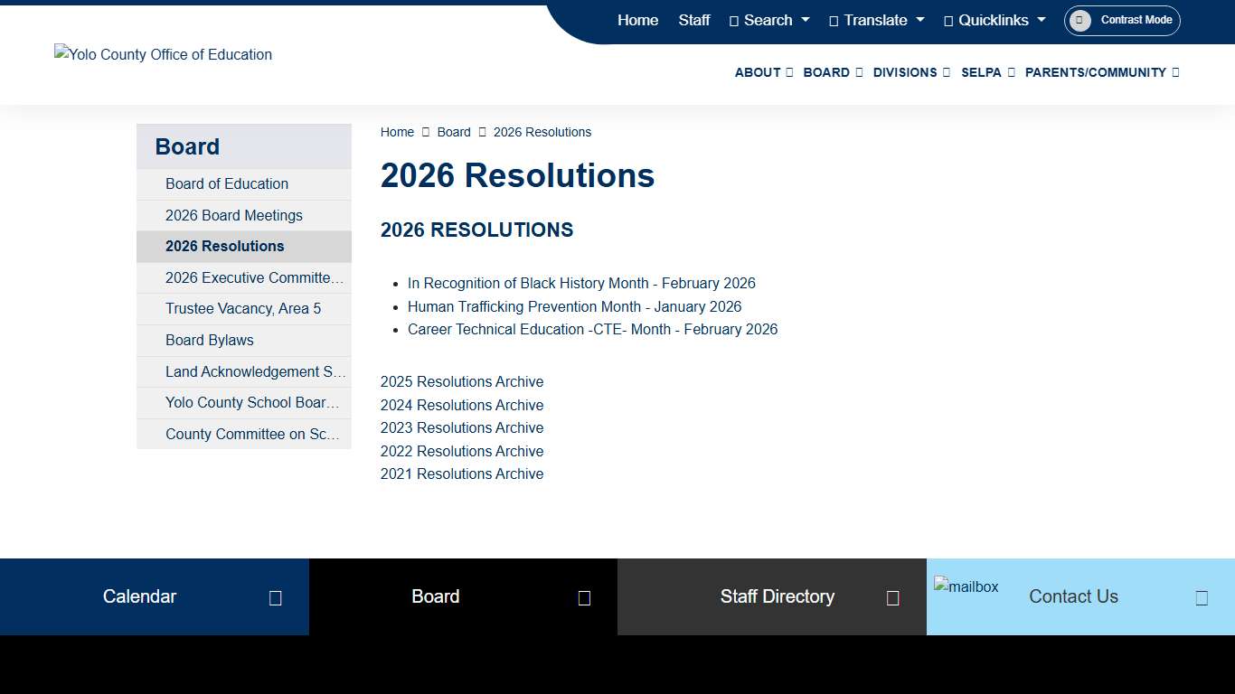 Yolo County Office of Education - 2026 Resolutions