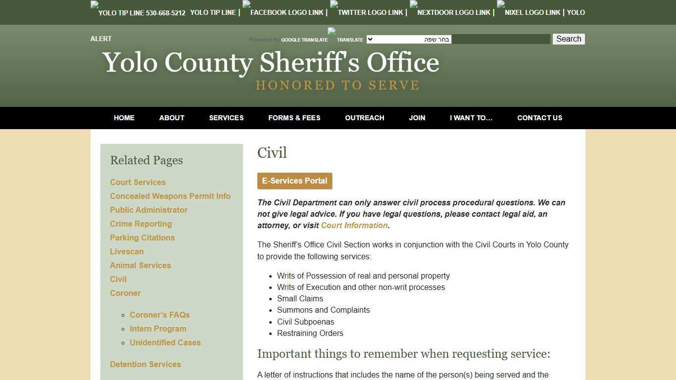 Civil - Yolo County Sheriff's Office | Woodland, CA